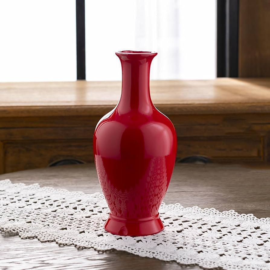 赤いマーブル模様のガラス花瓶 レッド 赤いマーブル模様のガラス花瓶