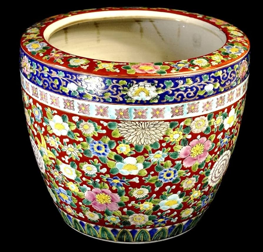 極上絵付け！明治〜大正期伊万里焼十錦手色絵火鉢五徳付き