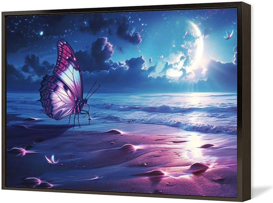 Amazon.co.jp: 絵画 美しい蝶は明るい月に憧れるインテリア 絵画 夢の