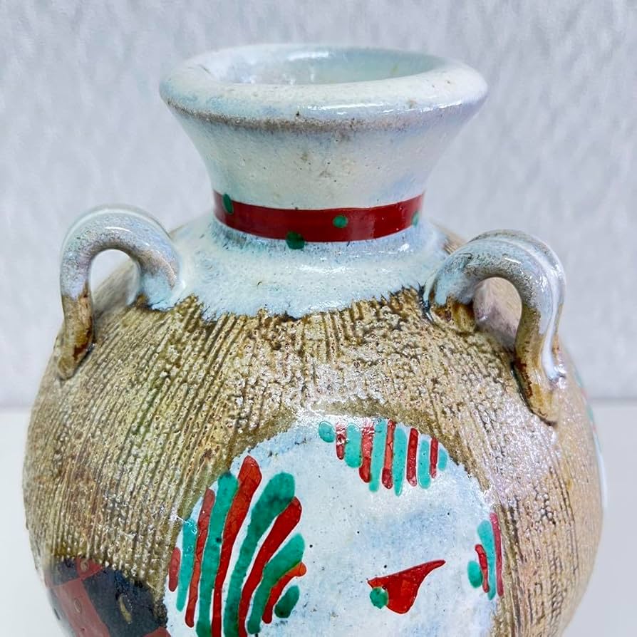 浜田友緒 赤絵丸紋三耳三足壺花瓶 真作保証作家物浜田庄司孫