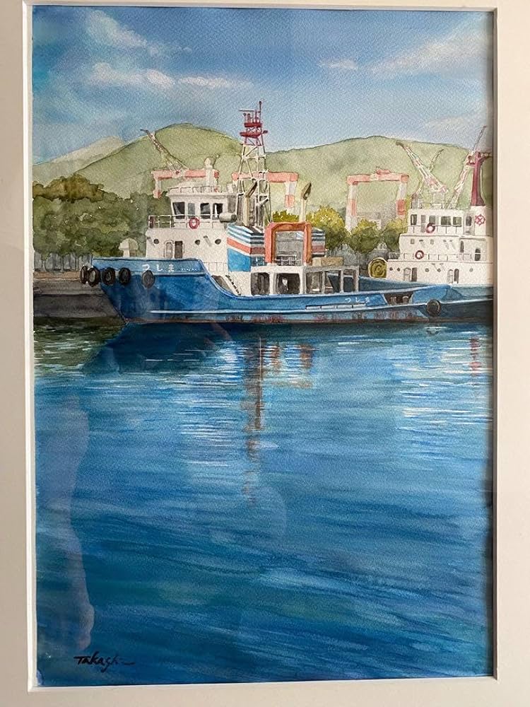 水彩画 風景 帆船37✖️25フレーム無 水彩画 風景 帆船37✖️25