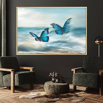 Amazon.co.jp: 絵画 2 つの美しい青い蝶 アートパネル ポスター