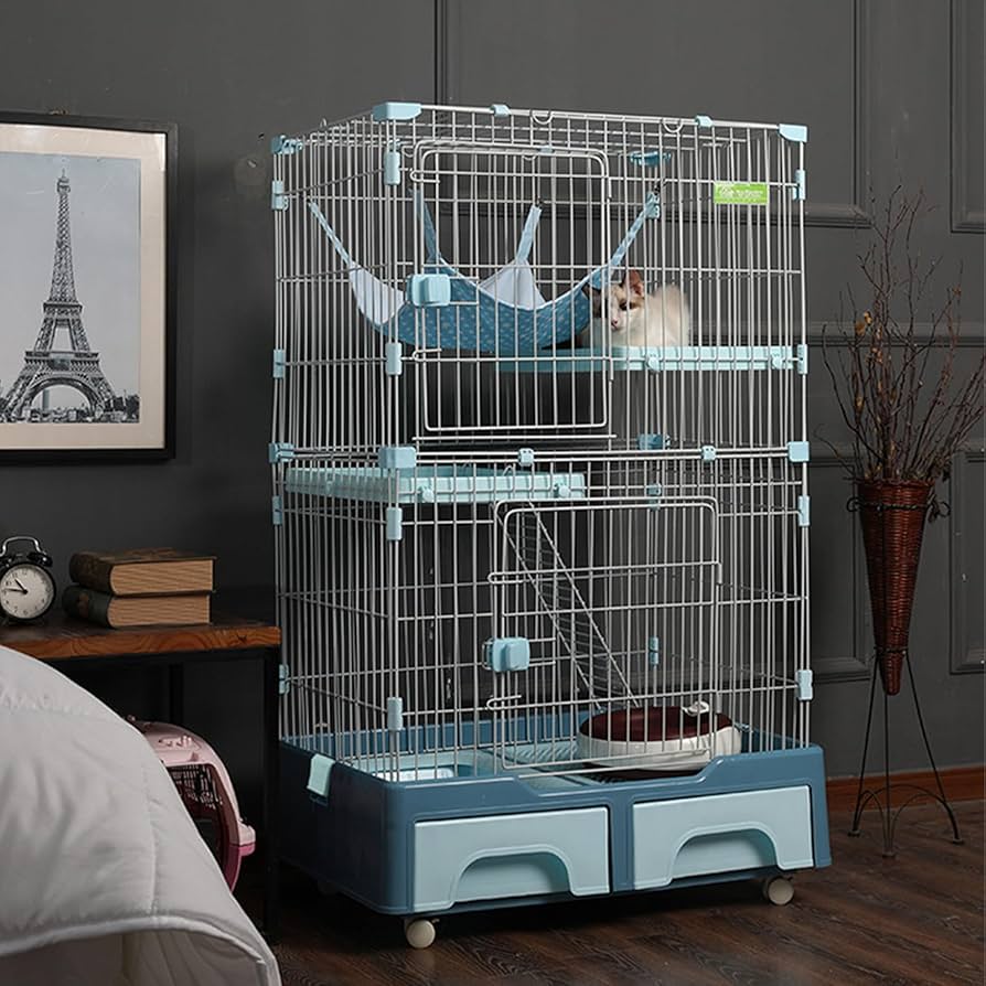 キャットケージ キャットゲージ 3段 引き出しトレイ付き グレー 多機能