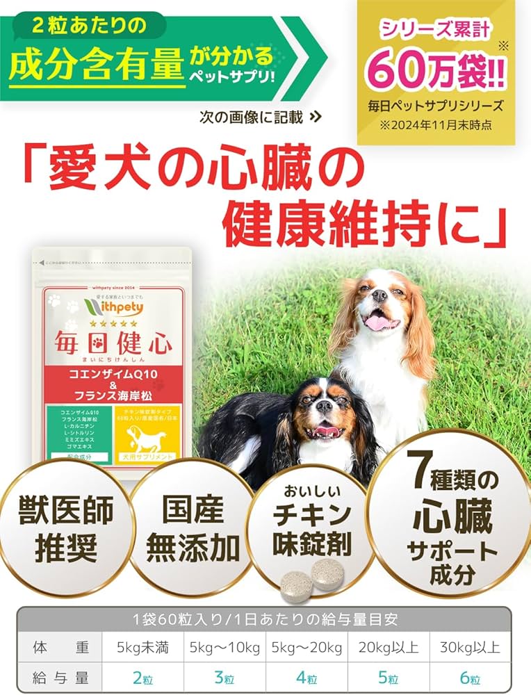 Amazon.co.jp: 毎日健心 犬 心臓ケア サプリ 国産 無添加 成分量明記