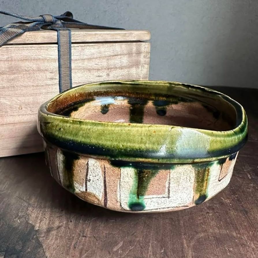 Amazon.co.jp: 古織部 鳴海織部 絵付茶碗 桃山時代 茶道具 織部 美濃