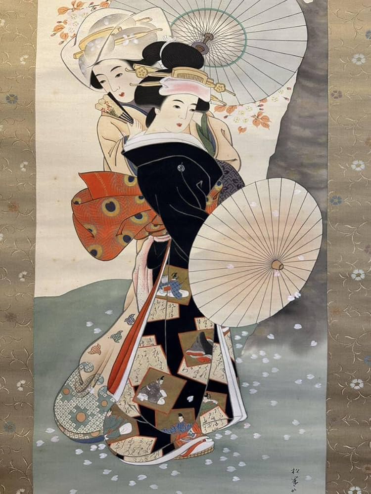 伊勢二見ヶ浦夫婦岩】野村文挙 1014 正月旭 掛け軸 肉筆 伊勢二見ヶ浦