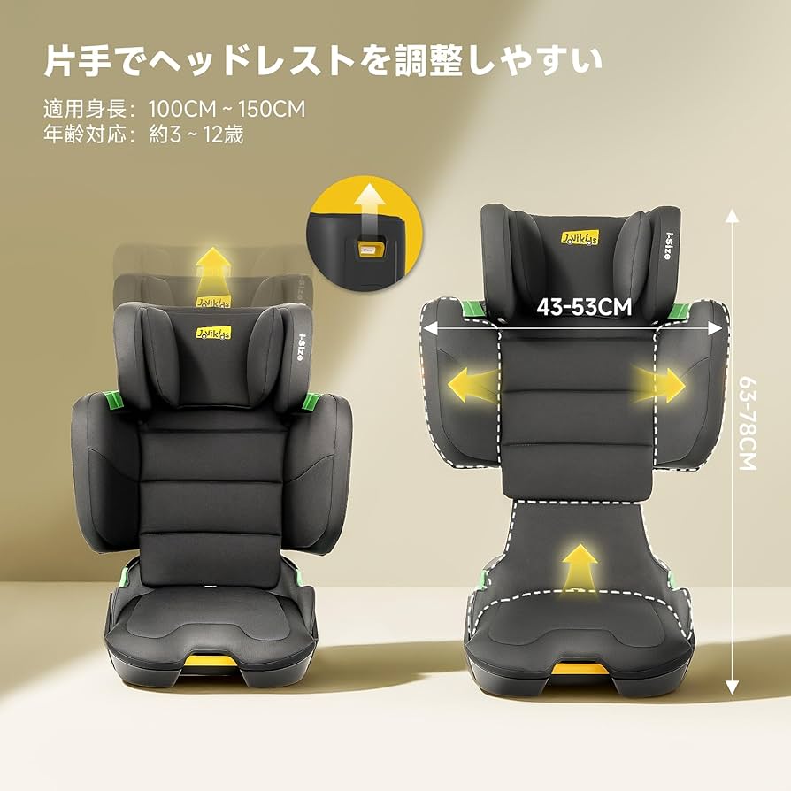 Amazon | Jovikids 折りたたみのジュニアシート ISOFIX、i-Size R129