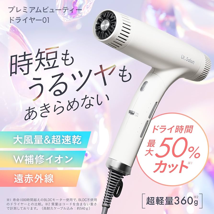 Amazon | Ur.Salon ヘアドライヤー 大風量 速乾 ダブル補修イオン