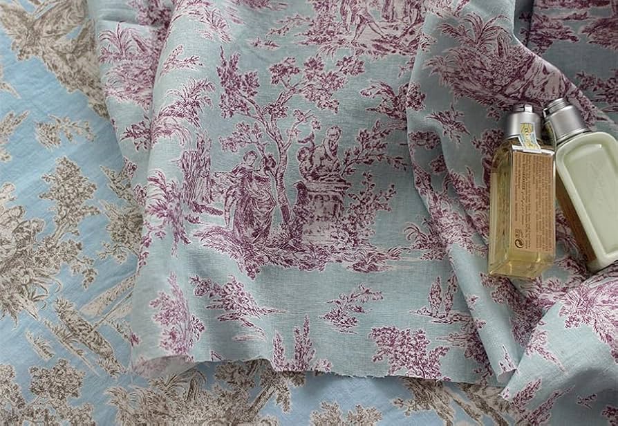 アンティークフランス トワルドジュイクロス 農村のカップル 繕う女性