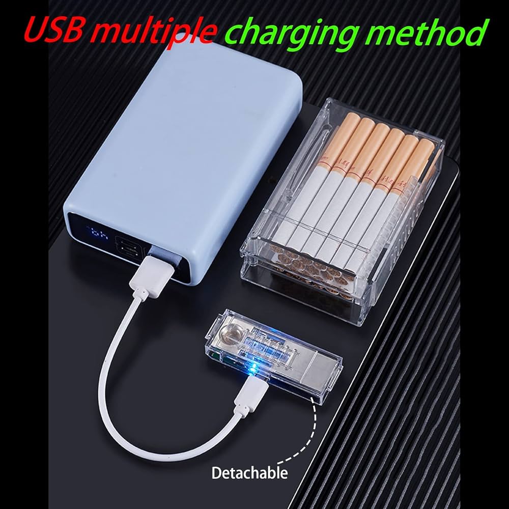 Amazon | ライター付きシガレットケース、防風フレームレスライター