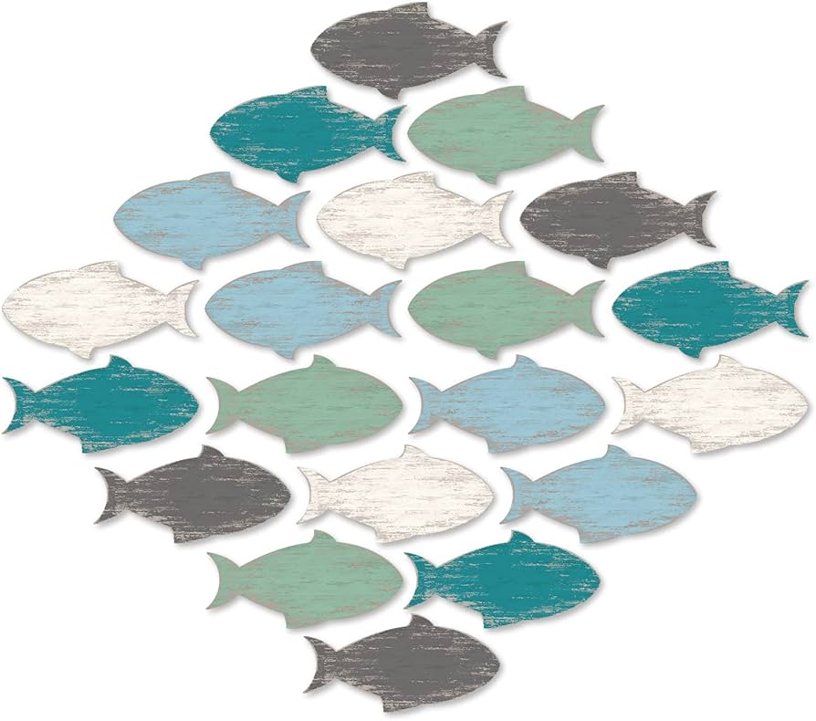 Amazon.co.jp: Weysat 20個 木製 魚 壁 装飾 航海 沿岸 ウッド
