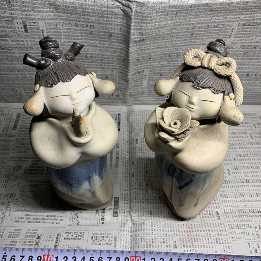 砥部焼 森元青芳「念ずれば花開く」3体セット 砥部焼 青芳人形『 砥部