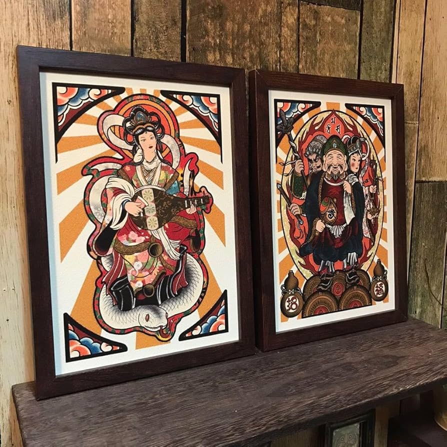 Amazon.co.jp: 開運縁起物オリジナルイラスト2枚セット弁財天三面