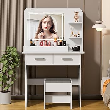 本日限定）ドレッサー コンパクト 白 3色LED ライト収納沢山 化粧台