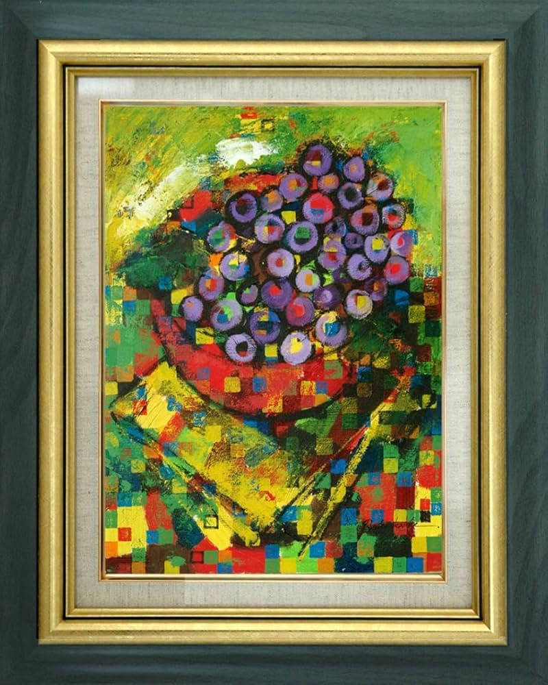 絵画インテリア 額付( 青緑＋金色の枠) 油絵 F4-051713 人物女性像