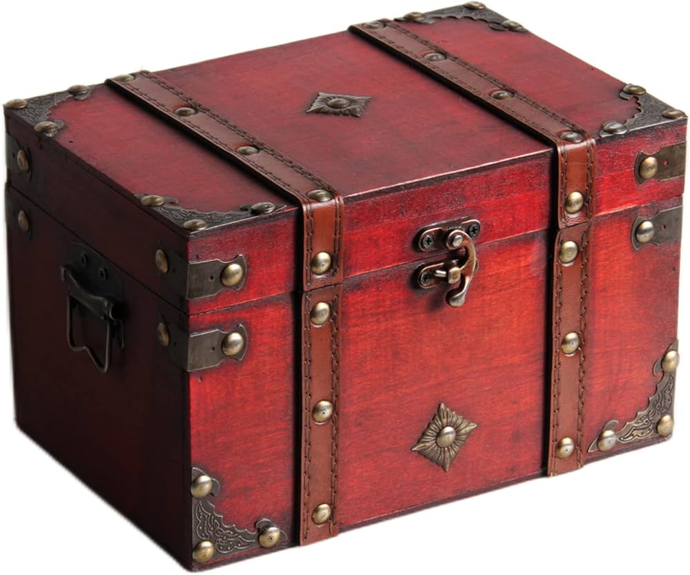 Amazon.co.jp: 木と革の宝箱、魔女ボックス、ヴィンテージトランク装飾