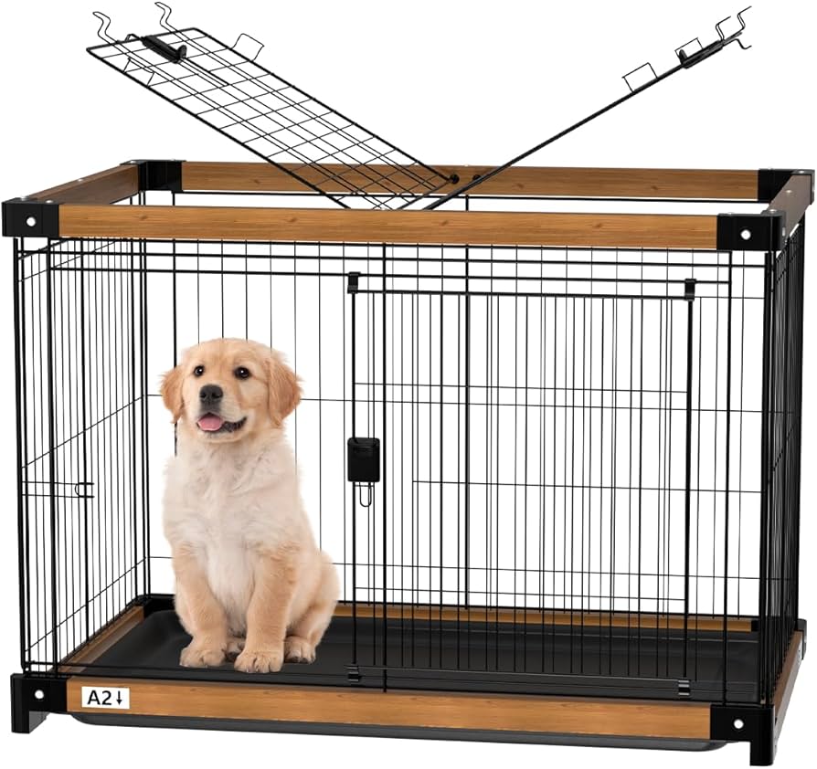 犬用ケージ 金属と木製フレーム ほぼ未使用 小型犬 屋根付き Amazon.co