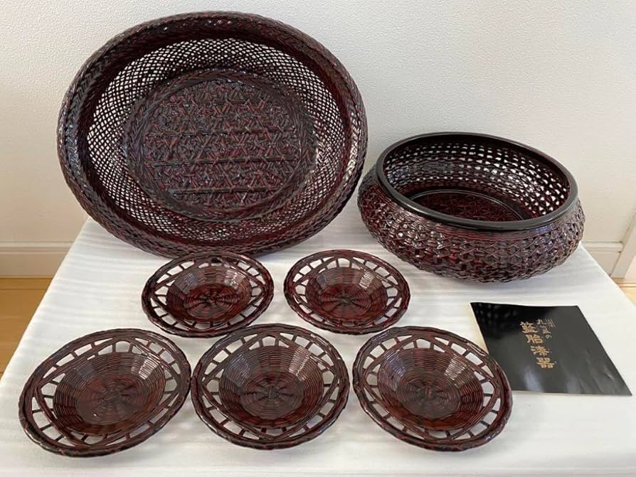 Amazon.co.jp: 久留米 籃胎(らんたい)漆器 菓子籠&フルーツ籠&茶托5