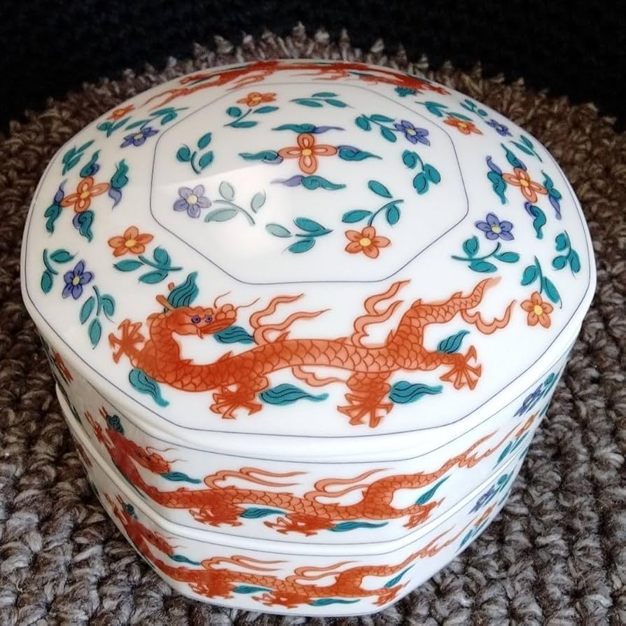 Amazon.co.jp: 中国骨董陶芸 旧蔵唐物陶磁器赤絵細工龍雲紋八角型二段