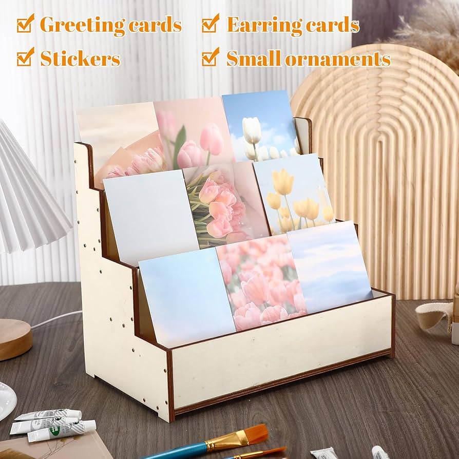 Amazon.co.jp: Wenqik 2個 3段 木製グリーティングカードディスプレイ