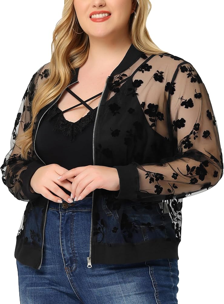 Amazon.com: Agnes Orinda Plus Size Jackets for Women Sheer Floral