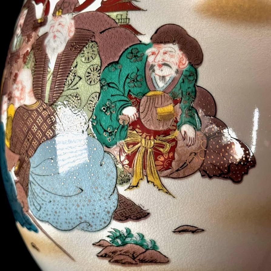 九谷焼 峰光 銘 色絵金彩 恵比寿像 七福神 置物 高さ約62cm BK125