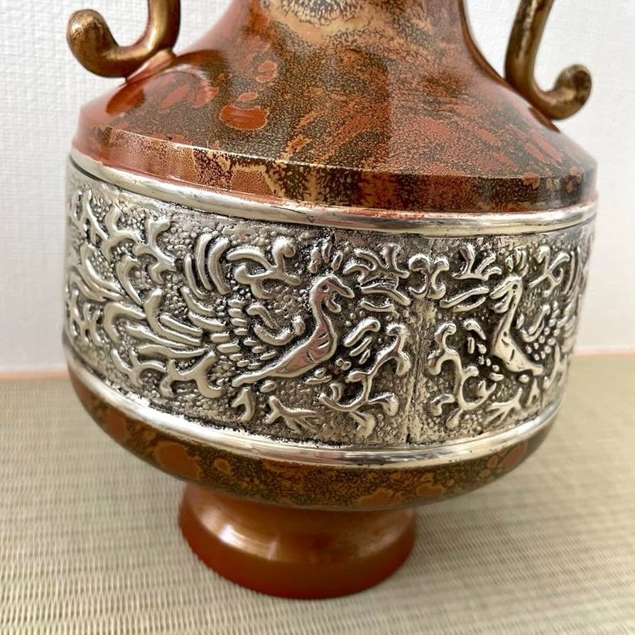 Amazon.co.jp: 鋳銅 花瓶 銅花瓶 双耳 秀山 峰 飾り壺 花器 花入 生花