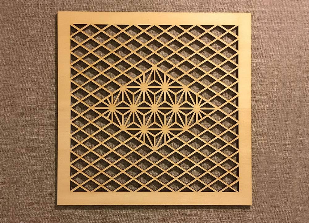 ウォールデコレーション 組子調 和風アートパネル 木製 麻の葉 シナ