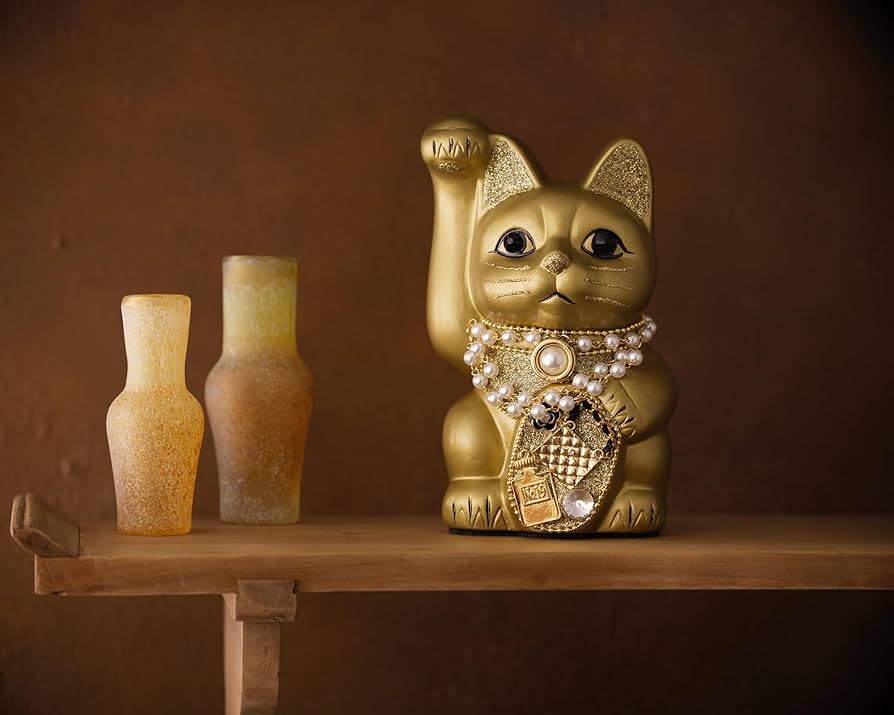 Amazon.co.jp: ご縁猫 ココニャネル(M-SIZE 金 Gold）右手あげ/陶器