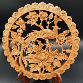 木彫工芸品 花鳥図 透かし彫り 金塗り オブジェ アンティーク 木彫工芸