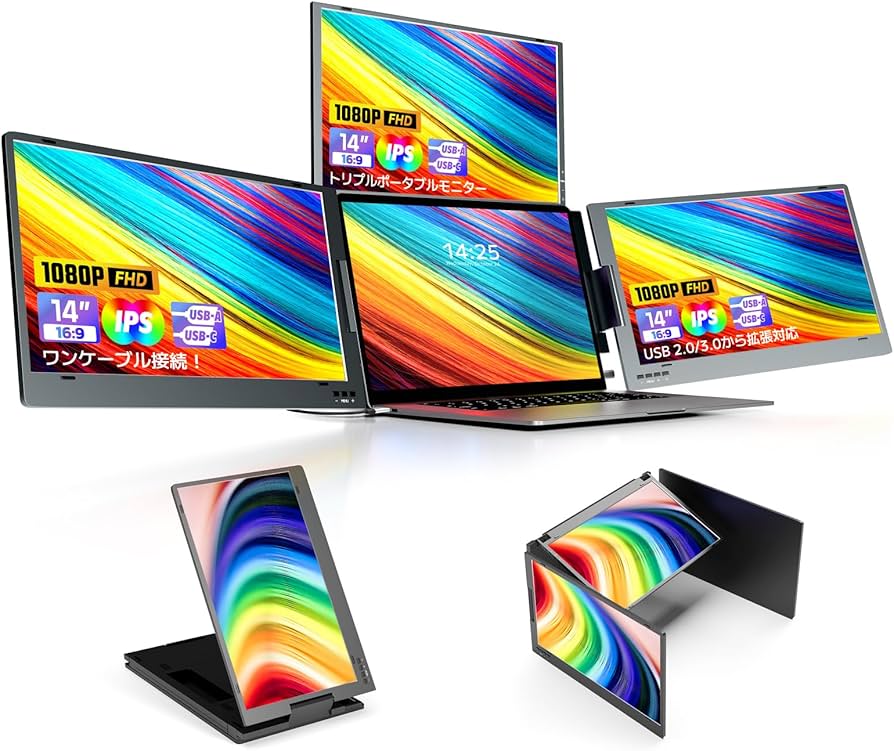 新品】ROADOM 14インチトリプルポータブルモニター Amazon.co.jp