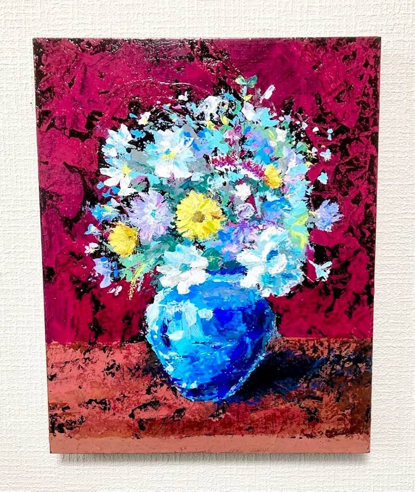 肉筆 油彩 絵画 真作 花瓶の花 美術品 静物画 インテリア 薔薇の作家