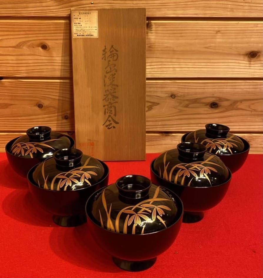 macaron BJ093 時代輪島塗 貝尽くし蒔絵 吸物椀 五客 木製 macaron