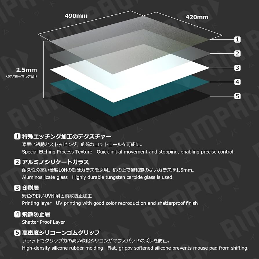 Amazon.co.jp: 【A5】薄型ガラスマウスパッド-AIMPAD glass1.5