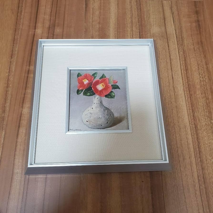 Amazon.co.jp: 絵画 羽中田美季 志野焼に椿 油絵 : ホーム＆キッチン