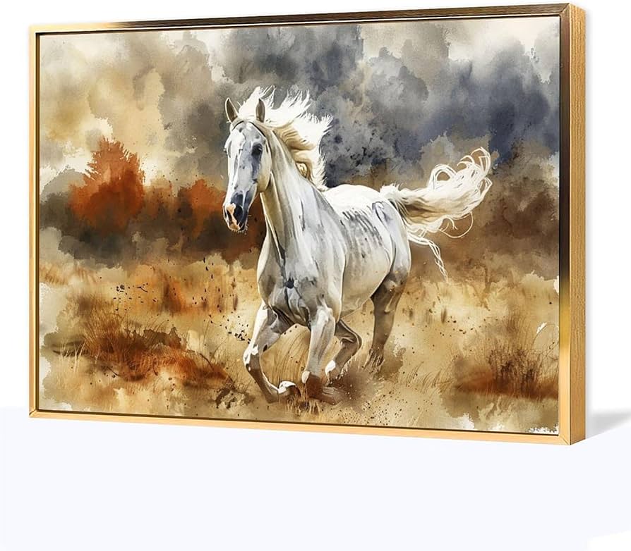 Amazon.co.jp: 絵画 疾走する白い馬 アートパネル ポスター 動物