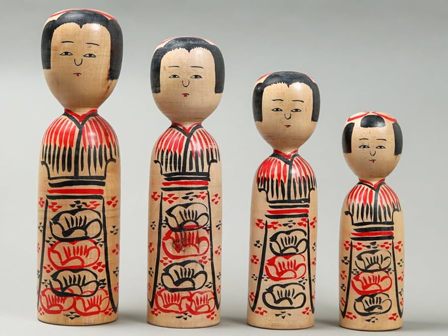 ⭕️木地山こけし1.1尺レアなこけし赤色菊花と前垂れ現代の名工小椋