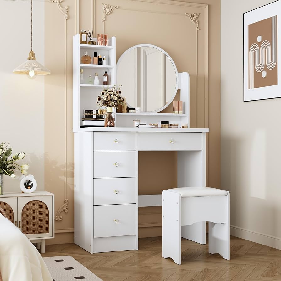 Amazon｜DiDuGo ドレッサー セット コンパクト ミラー 幅80×奥行36×高