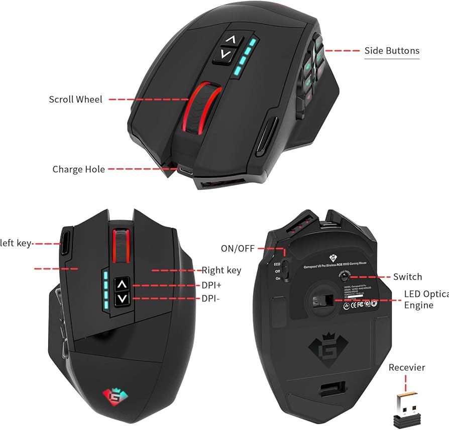 Amazon | Gamspeed RGB MMOゲーミングマウス 無線 MMO高精度