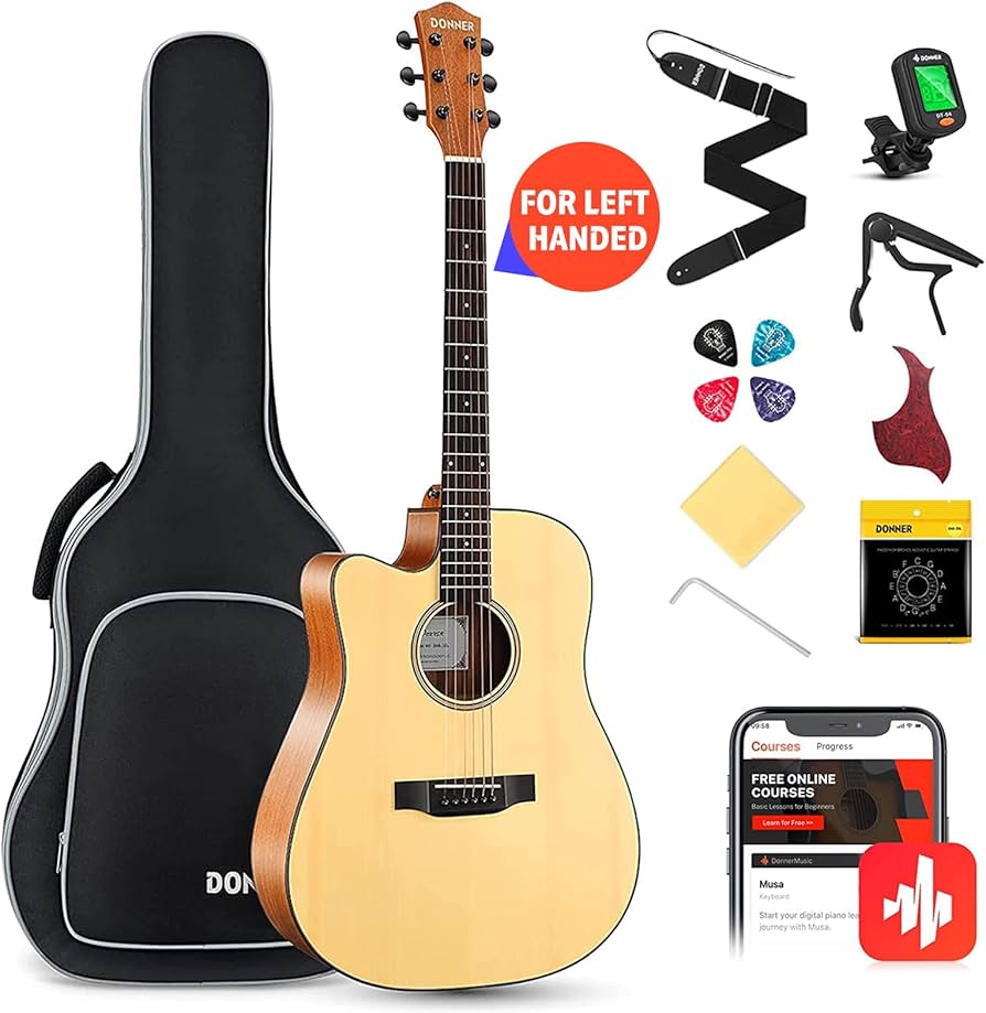 Amazon.com: Donner Left Handed Acoustic Guitar Kit for Beginner