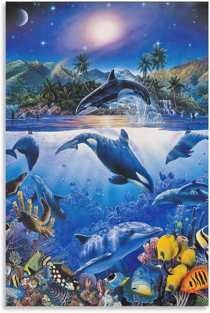 クリスチャンリールラッセン イルカと宇宙の幻想的アート インテリアの