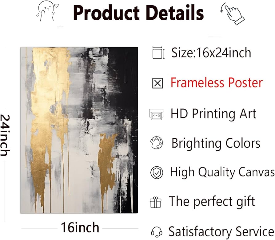 Amazon.co.jp: Lauximart ブラック ホワイト ゴールド 抽象 ウォール