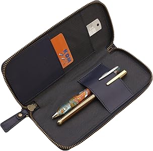 Amazon | ラダイト 革コンビ ラウンドジップ ペンケース 2 【ネイビー