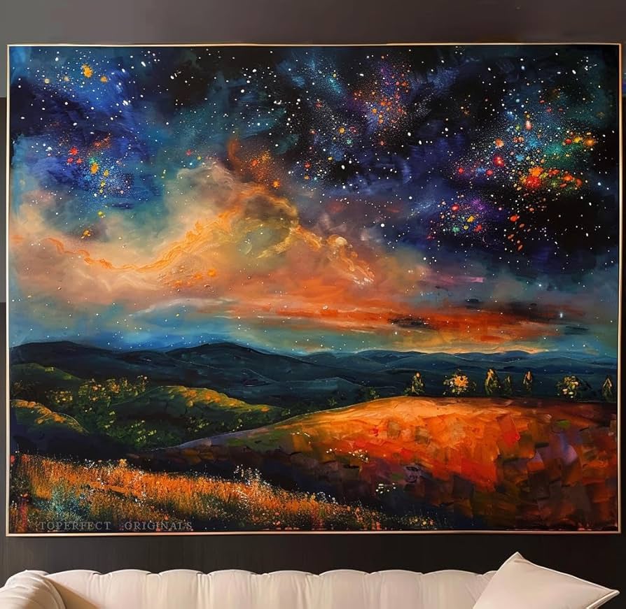 アクリル画 宇宙と風景 約27cm x 25cm アクリル画 宇宙と風景 約27cm