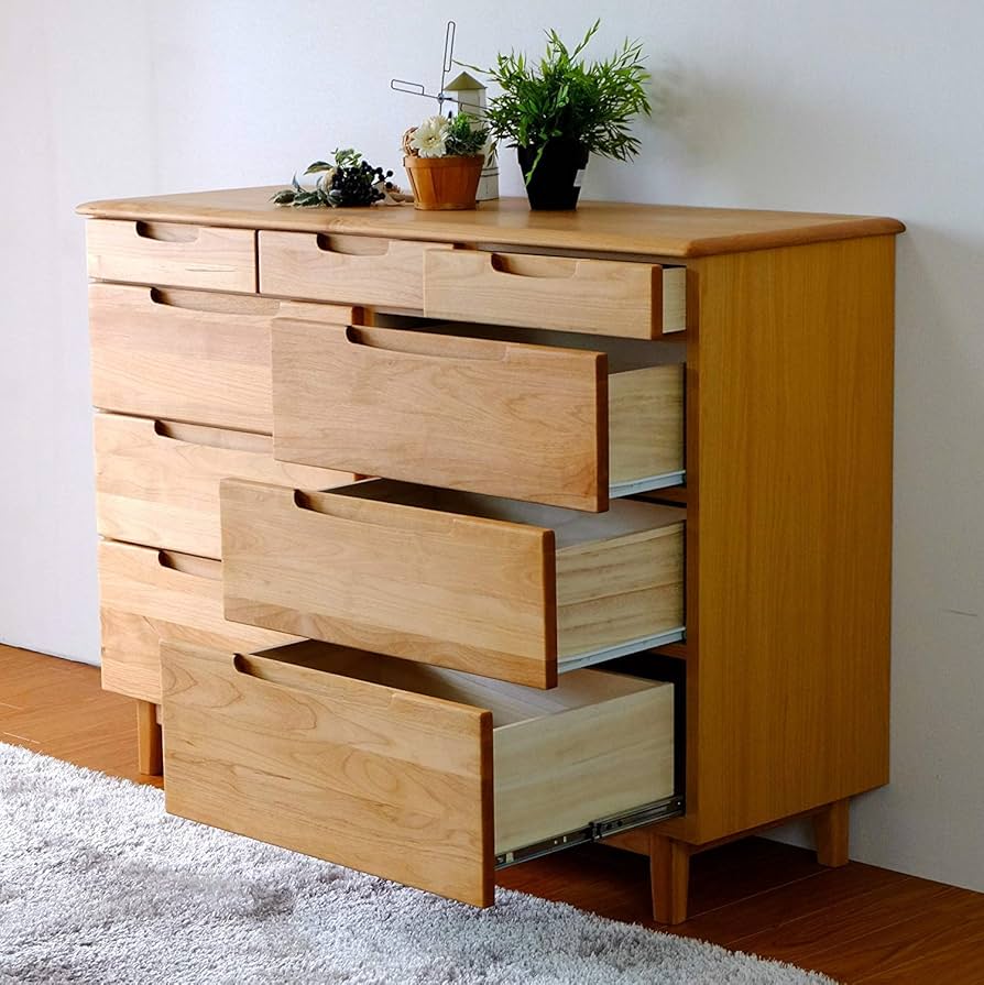 ss1234 チェスト 4段 ナチュラル 木製 引き出し9杯 幅120cm 収納