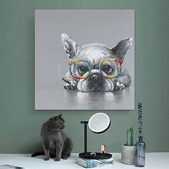 フレンチブルドック メガネ アート 絵画 新品 フレンチブルドック
