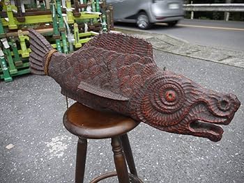 Amazon.co.jp: 古木 無垢材 木造一刀彫 鎌倉彫 魚鼓 幅78cm魚板古木魚