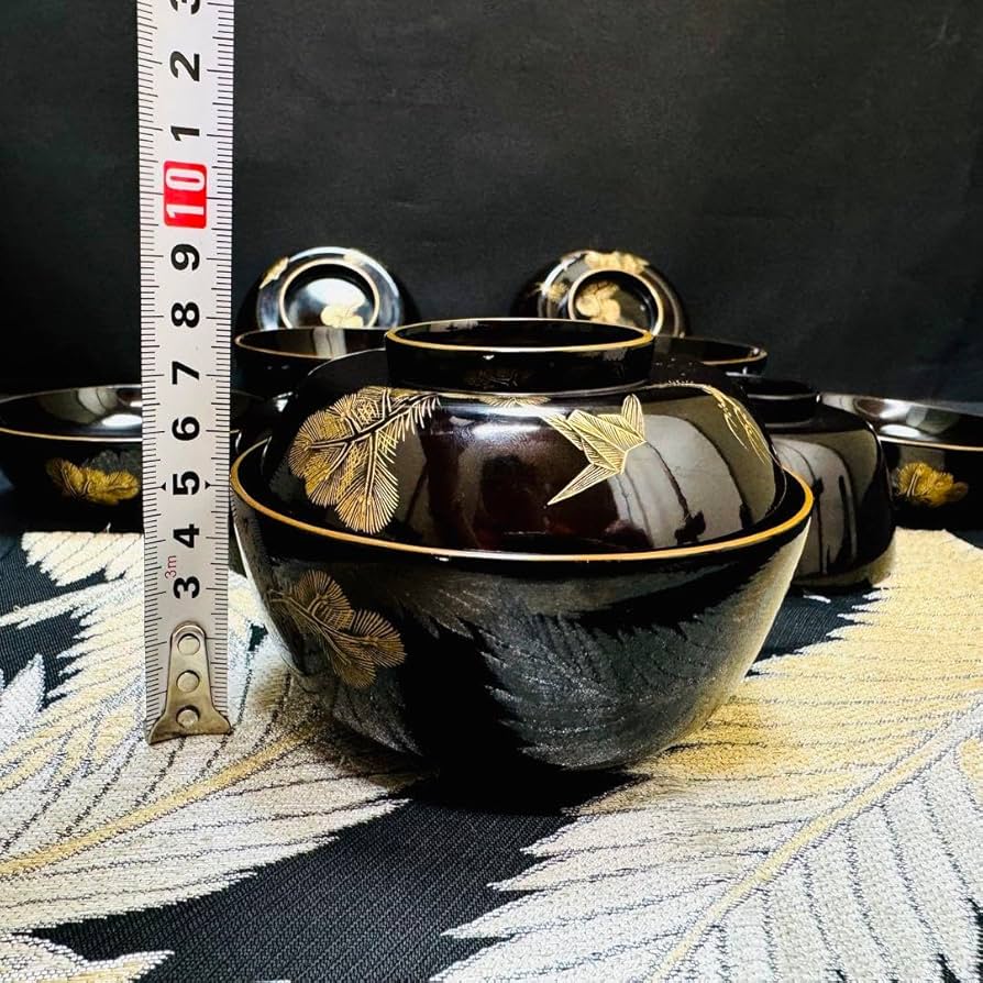 輪島塗漆器蓋付 吸物椀沈金朱塗煮物雑煮10客汁椀鷹と松紋