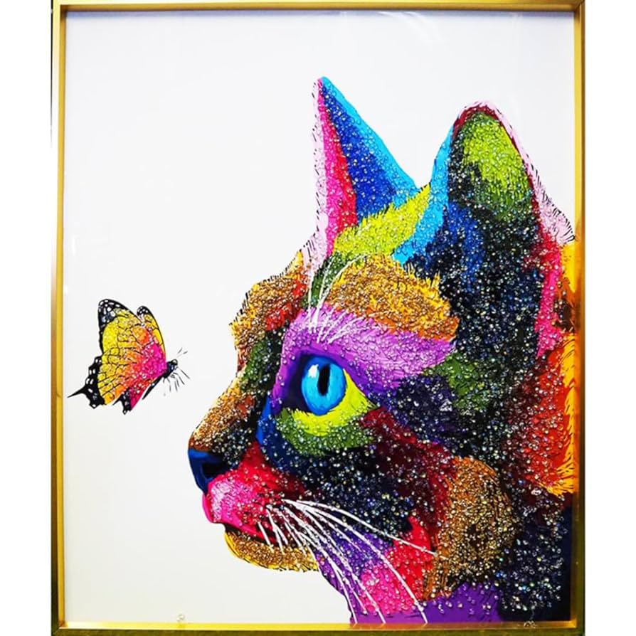 クリスタルアートパネル 水晶絵 水晶パネル 絵画 猫 キャット アクリル