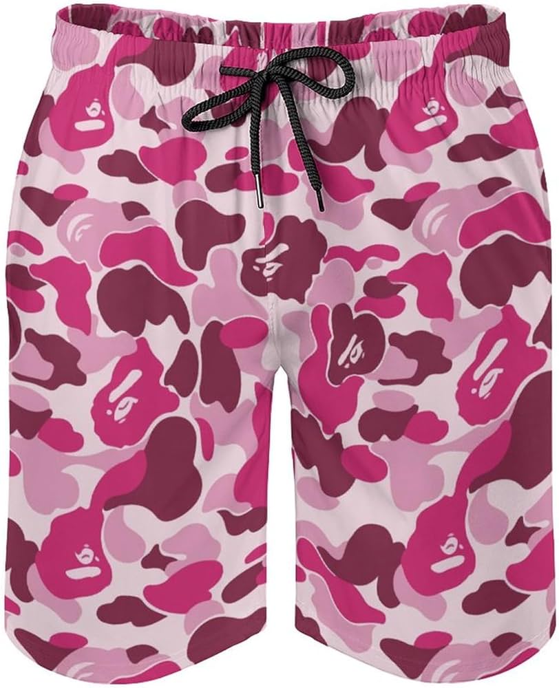 Amazon.co.jp: サーフパンツ ピンク 迷彩柄 水着 メンズ 5分丈 スイム